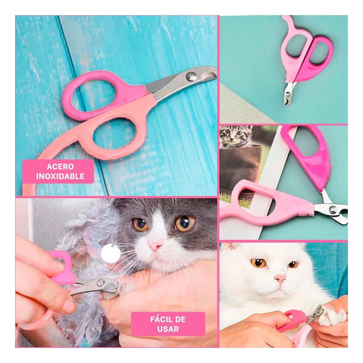 PACK4 ALICATE PRACTICO PARA GATOS Y CACHORROS ROSADO Y+REGALO STICKER - 2