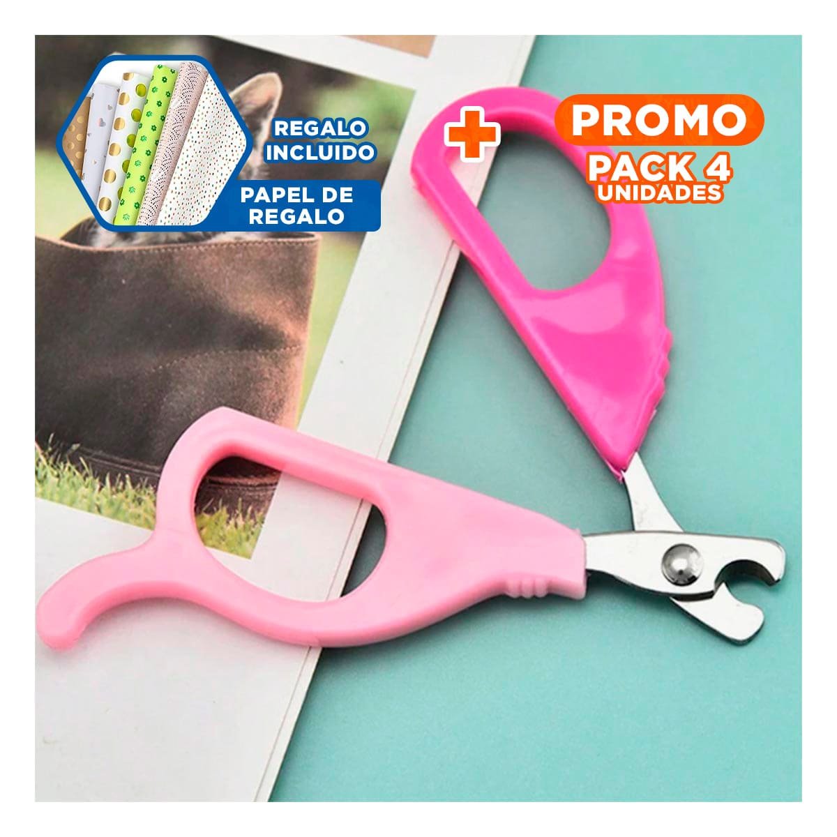 PACK4 CORTAUÑAS PRACTICO PARA GATOS Y CACHORROS ROSADO Y+PAPEL REGALO - 1