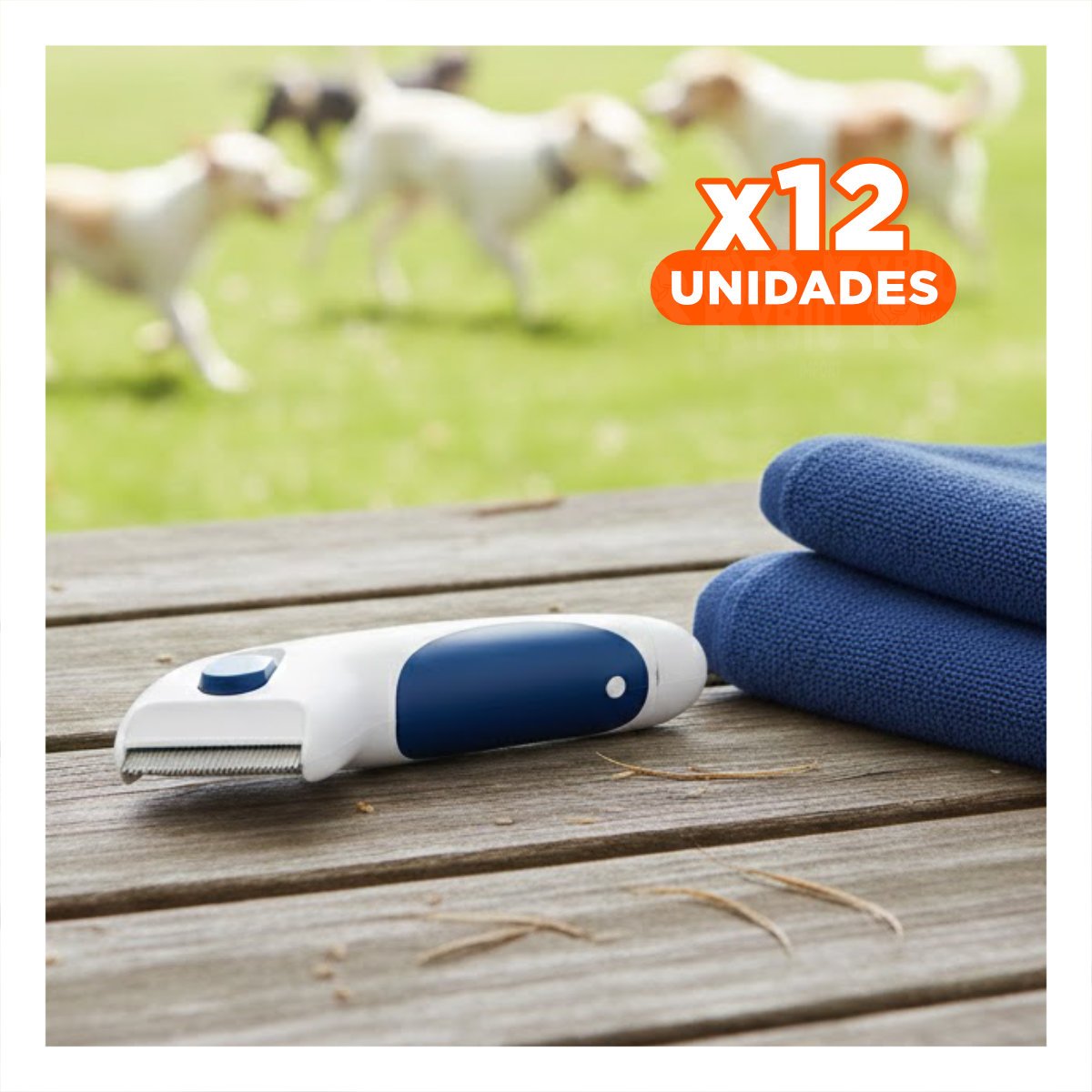 PACK12 CEPILLO RECARGABLE ELECTRICO BLANCO CON AZUL PARA PERROS Y GATOS - 1
