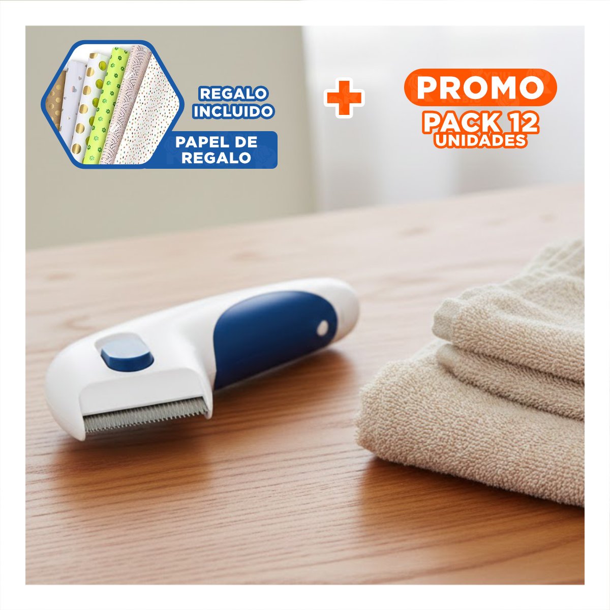 PACK12 REMOVEDOR RECARGABLE ELECTRICO BLANCO CON AZUL PARA PERROS Y GATOS Y+PAPEL REGALO - 1