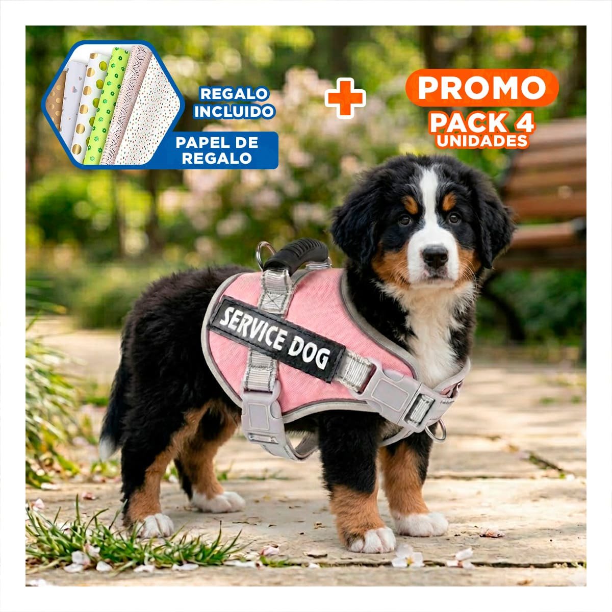 PACK4 ARNES RESISTENTE SERVICE DOG TALLA XS ROSADO CLARO CON ASA Y+PAPEL REGALO - 1