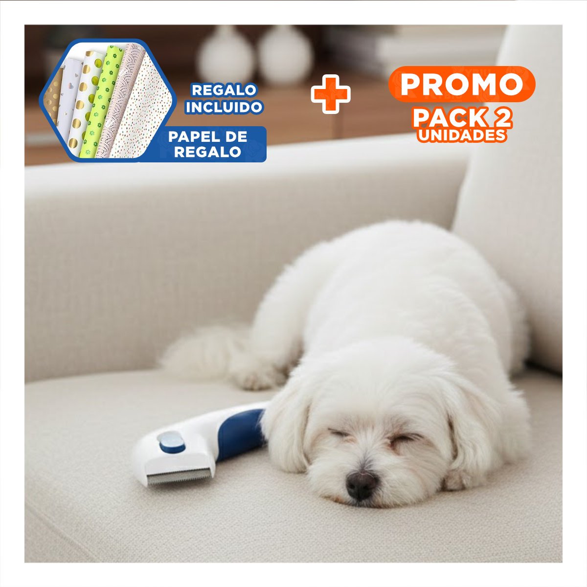 PACK2 ELIMINADOR MATA PIOJOS ELECTRICO BLANCO CON AZUL PARA PERROS Y+PAPEL REGALO - 1
