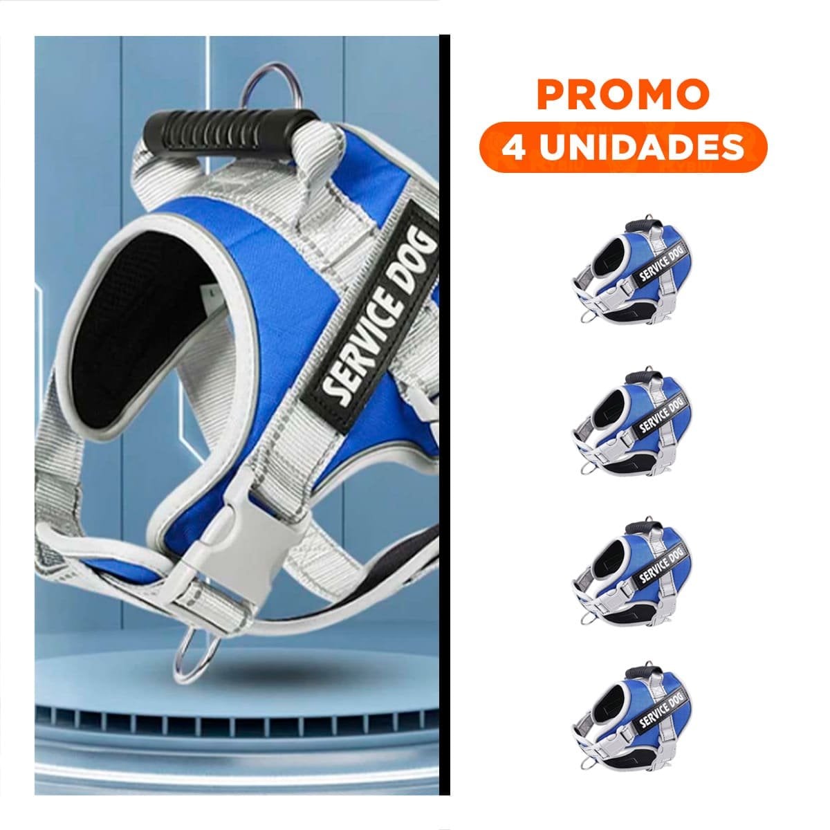 PACK4 CHALECO RESISTENTE SERVICE DOG TALLA XS AZUL CON ASA Y+REGALO STICKER - 1