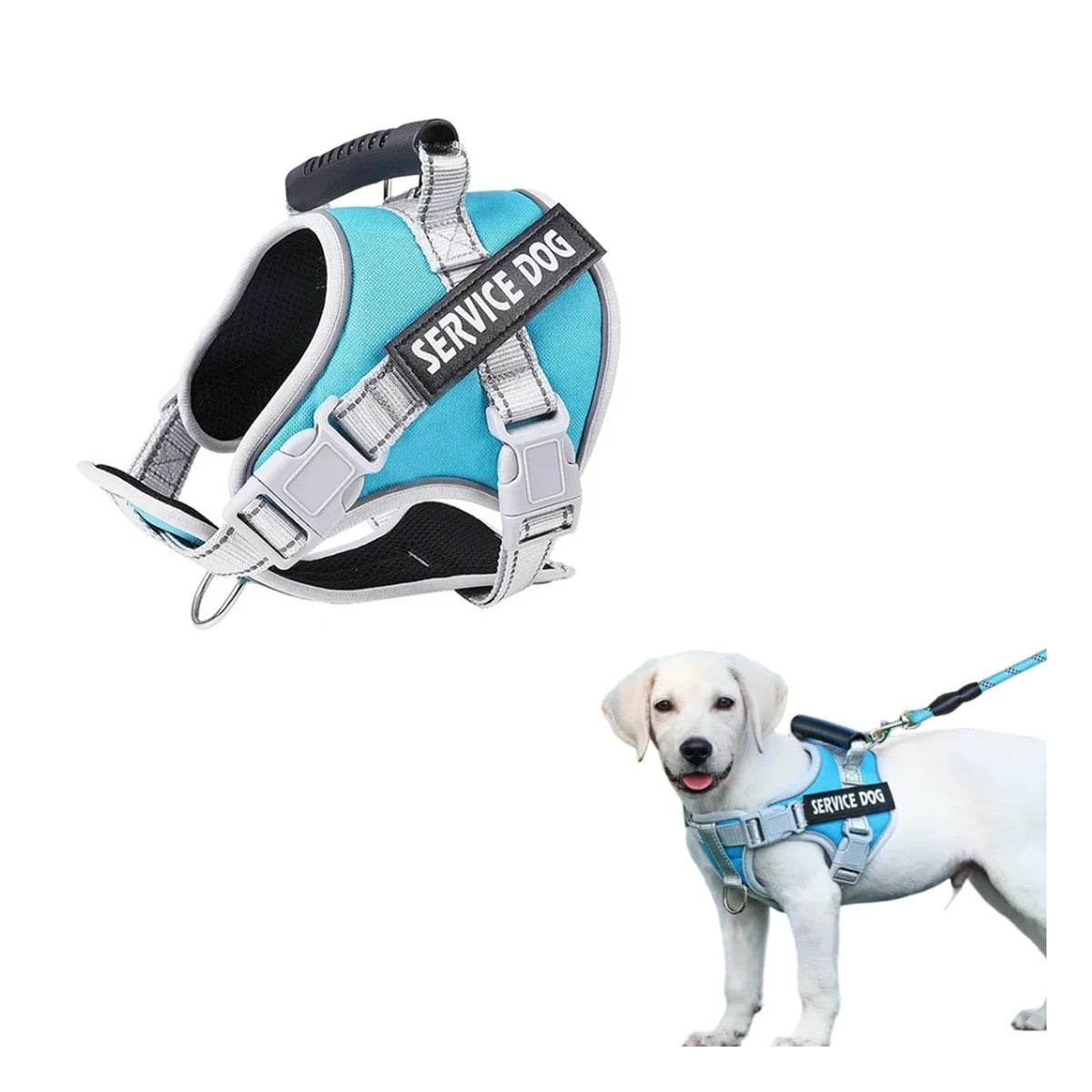 PECHERA AJUSTABLE SERVICE DOG TALLA XS TURQUEZA CON ASA Y+LIGAS REGALO - 3