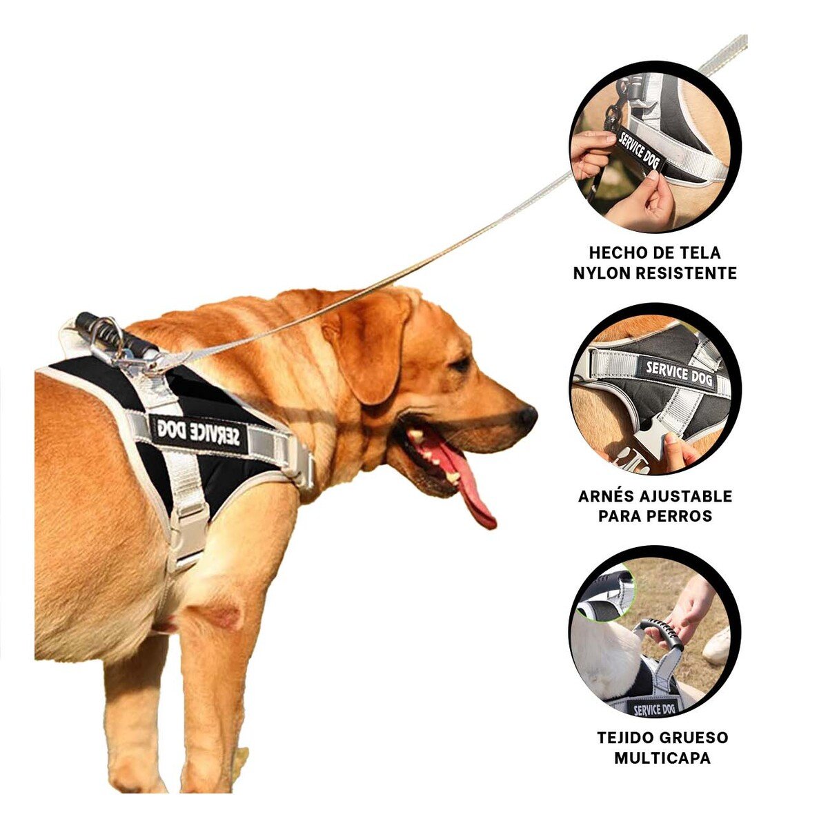 CHALECO PROFESIONAL SERVICE DOG TALLA XS NEGRO CON ASA - 3