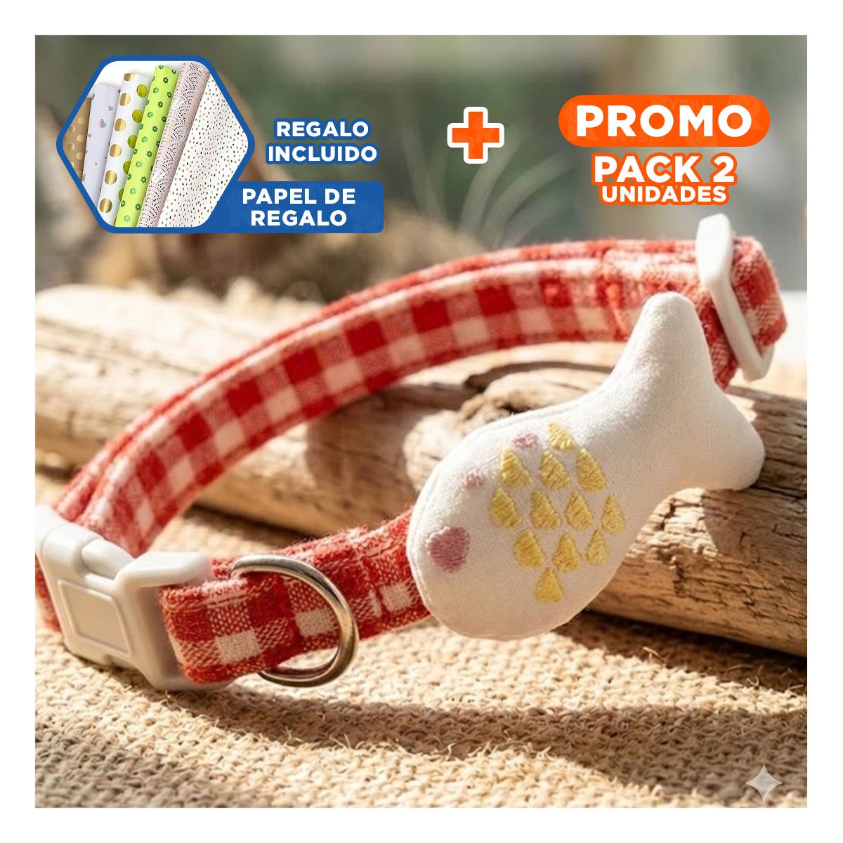 PACK2 CORREA LIGERA MODELO PEZ ROJO PARA MASCOTA Y+PAPEL REGALO - 1