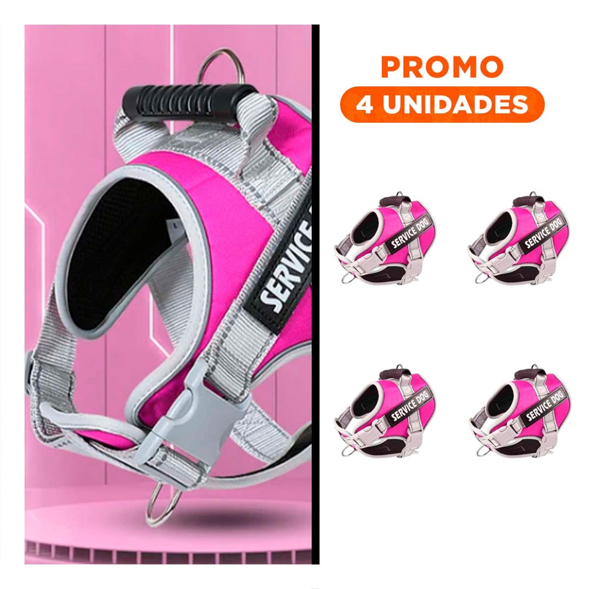 PACK4 CHALECO RESISTENTE SERVICE DOG TALLA XS FUCSIA CON ASA Y+REGALO STICKER - 1