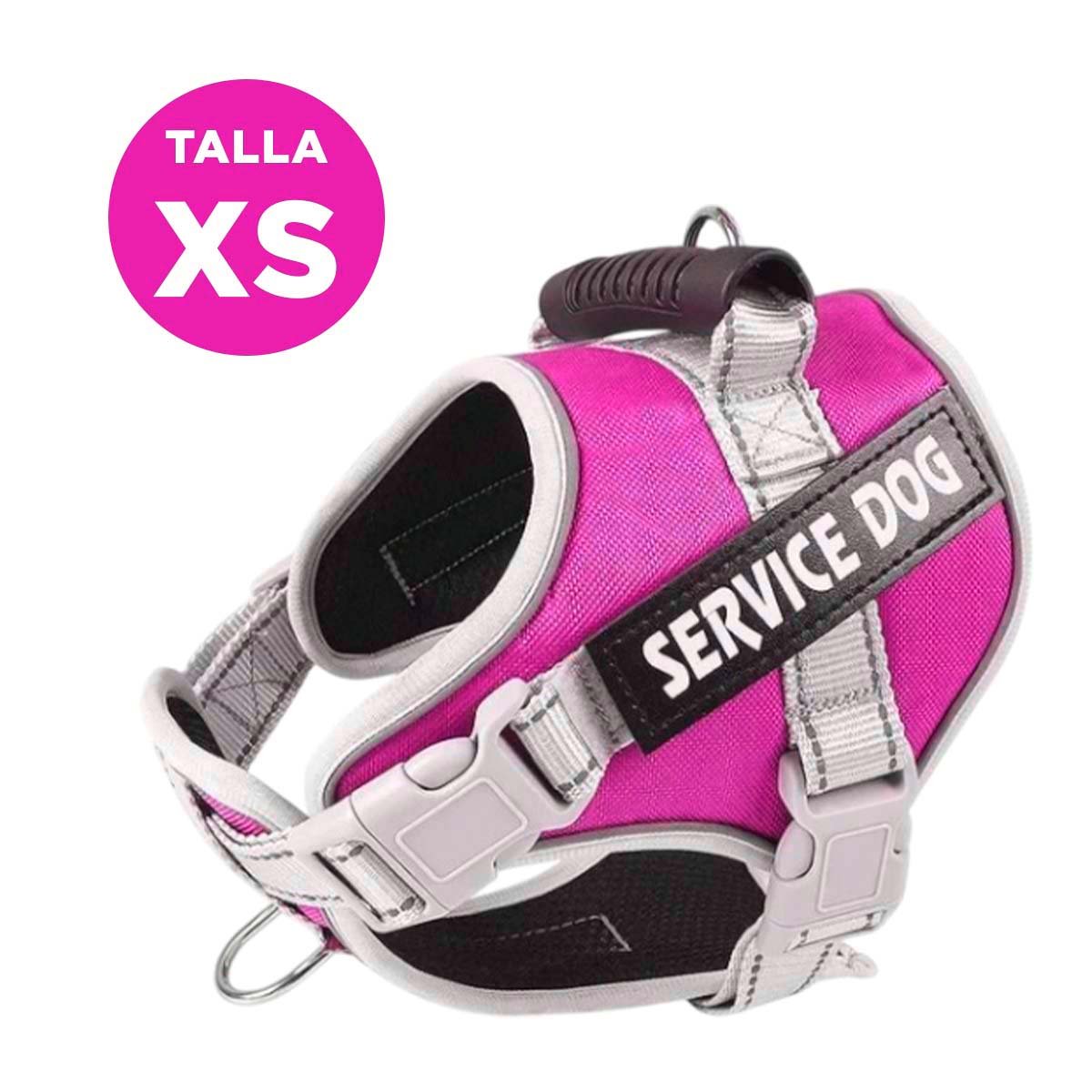 PACK4 CHALECO RESISTENTE SERVICE DOG TALLA XS FUCSIA CON ASA Y+REGALO STICKER - 4