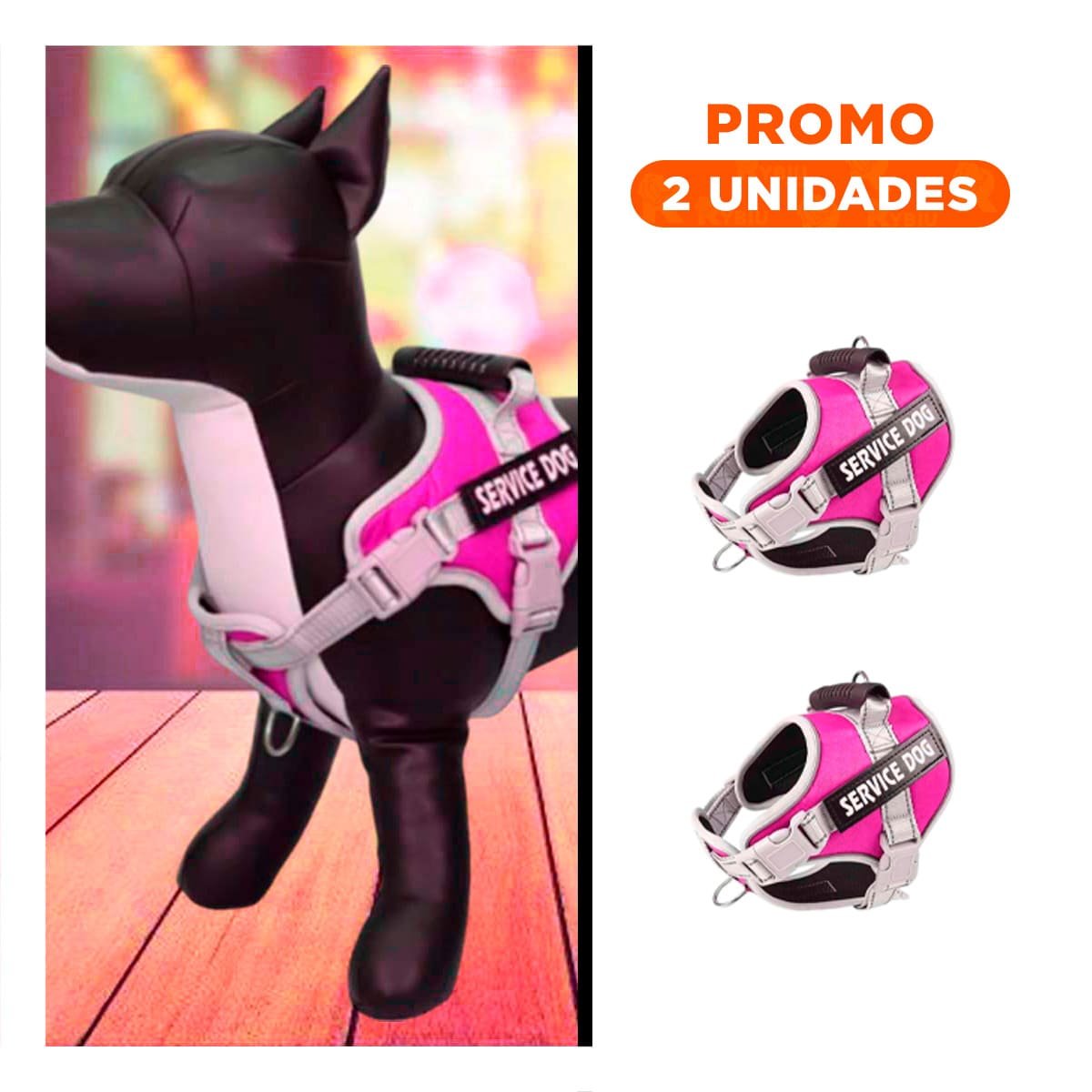 PACK2 CHALECO AJUSTABLE SERVICE DOG TALLA XS FUCSIA CON ASA - 1