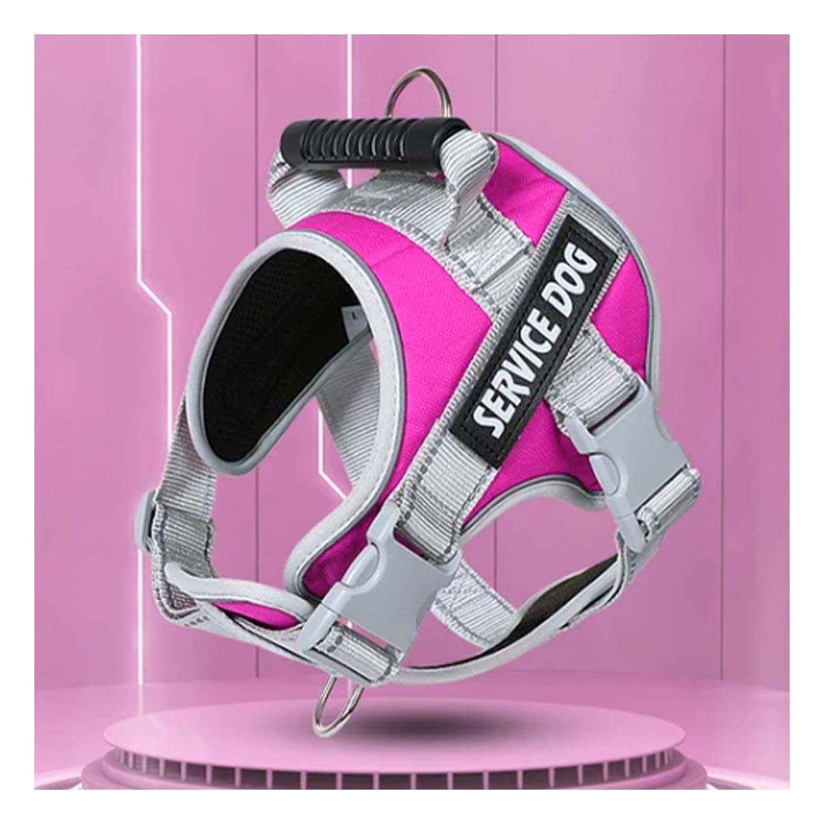 PACK2 CHALECO AJUSTABLE SERVICE DOG TALLA XS FUCSIA CON ASA - 2