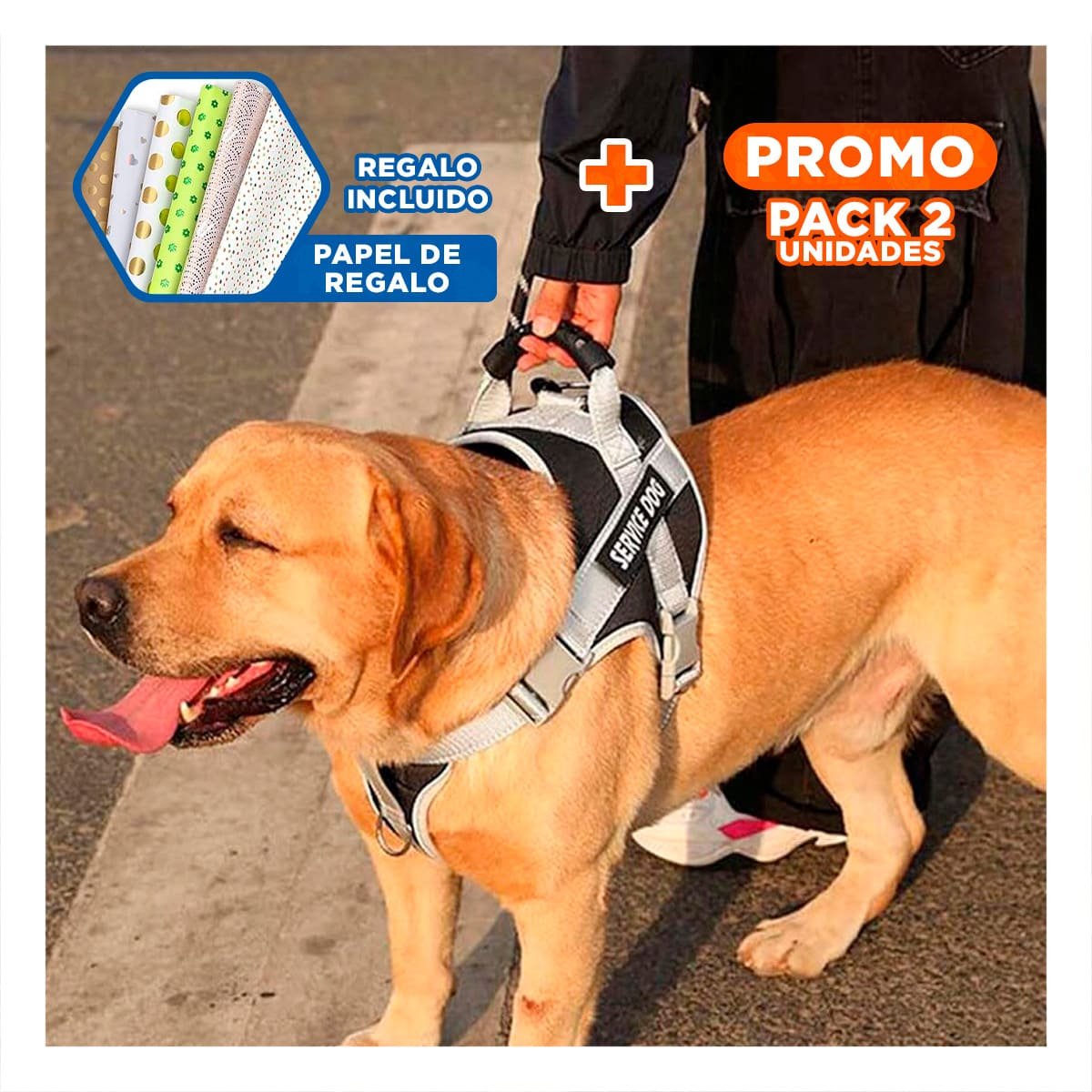 PACK2 HARNESS AJUSTABLE SERVICE DOG TALLA XS NEGRO CON ASA Y+PAPEL REGALO - 1