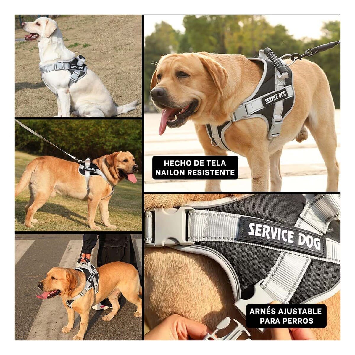 PACK2 HARNESS AJUSTABLE SERVICE DOG TALLA XS NEGRO CON ASA Y+PAPEL REGALO - 3