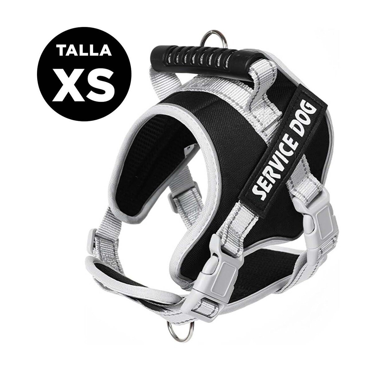PACK2 HARNESS AJUSTABLE SERVICE DOG TALLA XS NEGRO CON ASA Y+PAPEL REGALO - 4