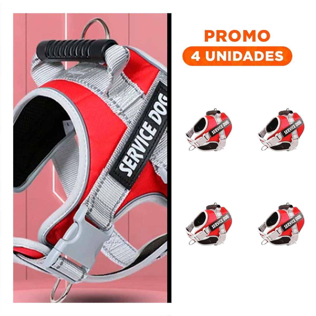 PACK4 CHALECO RESISTENTE SERVICE DOG TALLA XS ROJO CON ASA Y+REGALO STICKER - 1