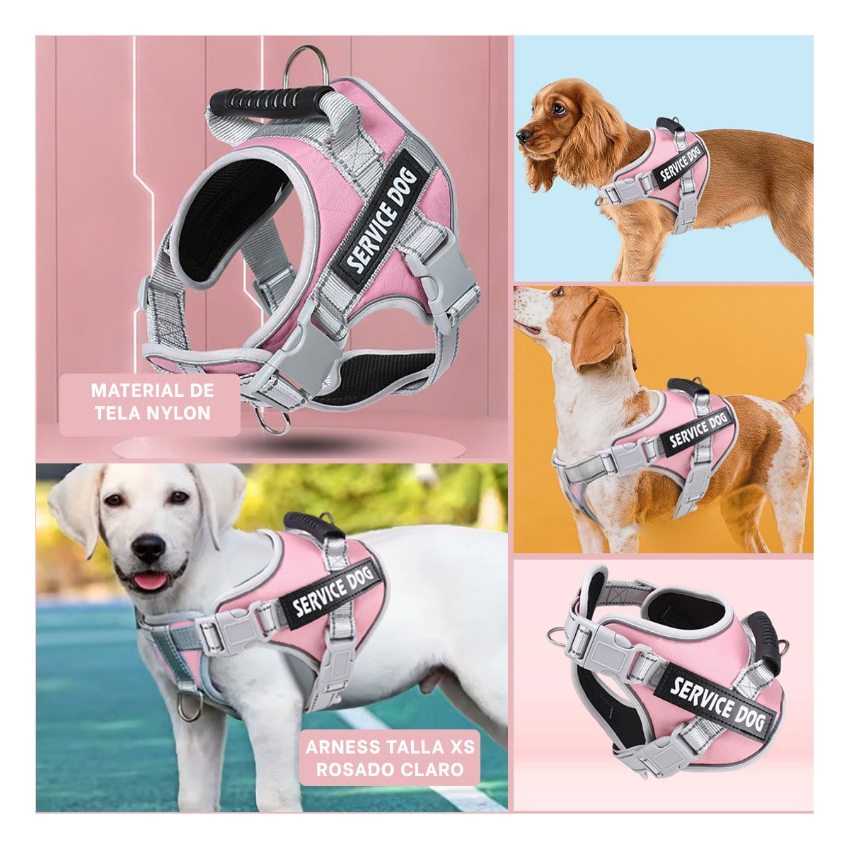 ARNES AJUSTABLE SERVICE DOG TALLA XS ROSADO CLARO CON ASA Y+POST IT - 5