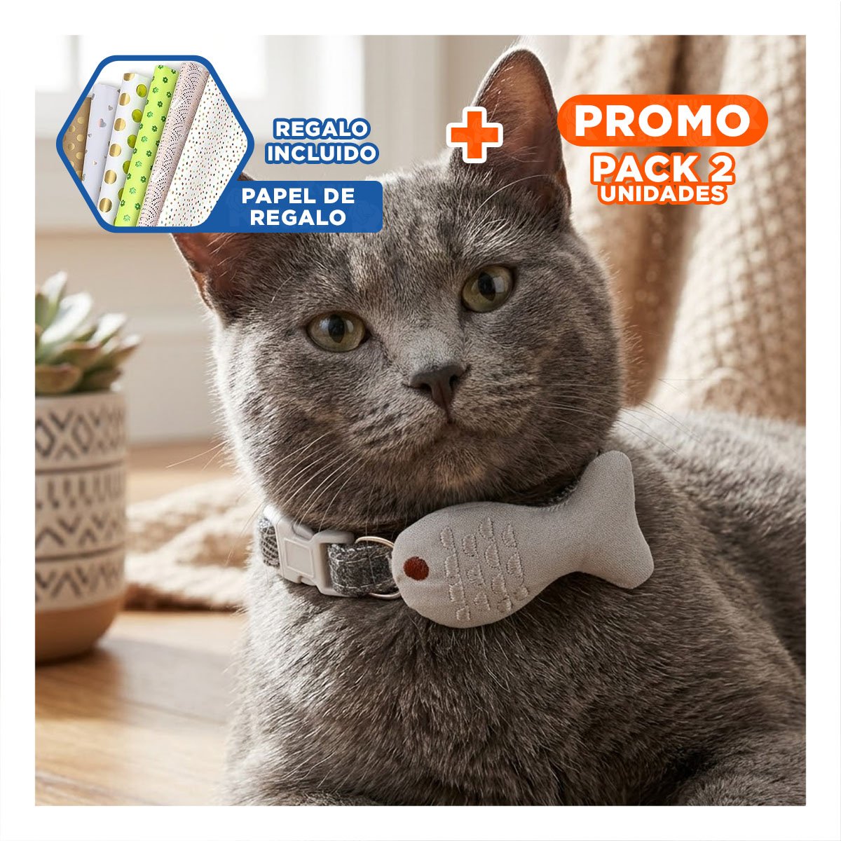PACK2 CORREA LIGERA MODELO PEZ GRIS PARA MASCOTA Y+PAPEL REGALO - 1