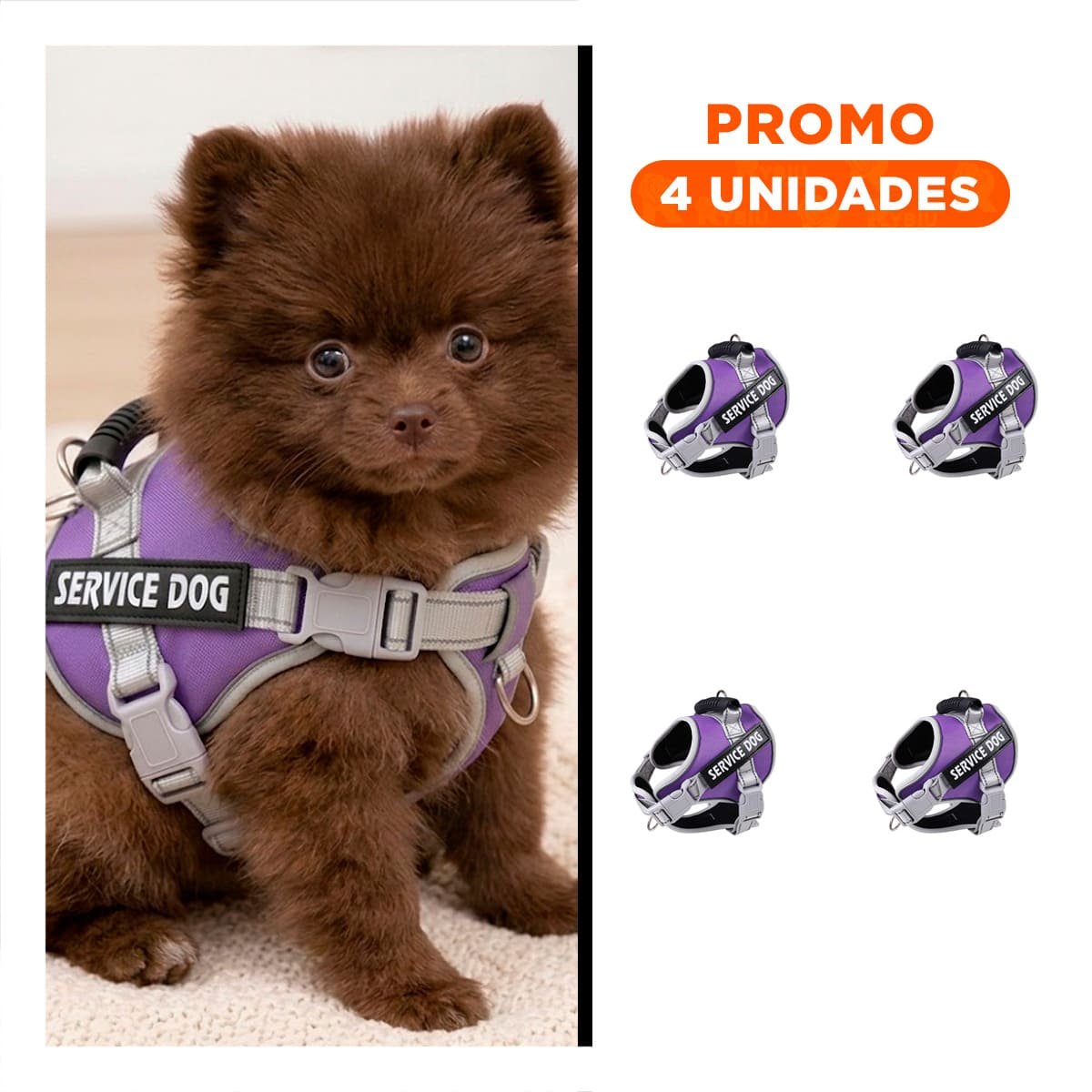 PACK4 CHALECO RESISTENTE SERVICE DOG TALLA XS MORADO CON ASA Y+REGALO STICKER - 1