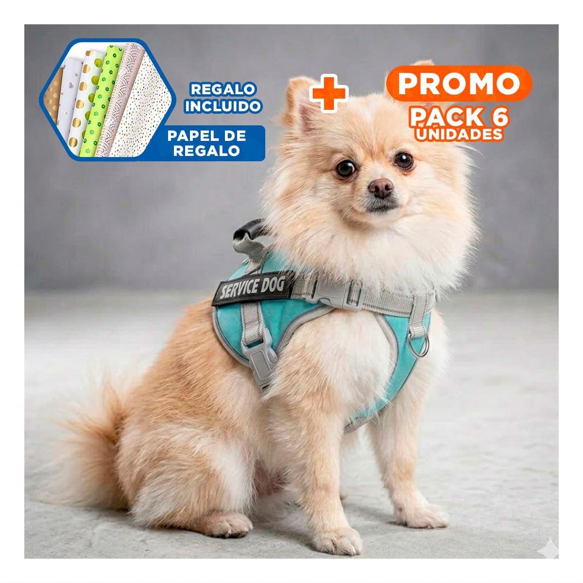 PACK6 PETO RESISTENTE SERVICE DOG TALLA XS TURQUEZA CON ASA Y+PAPEL REGALO - 1