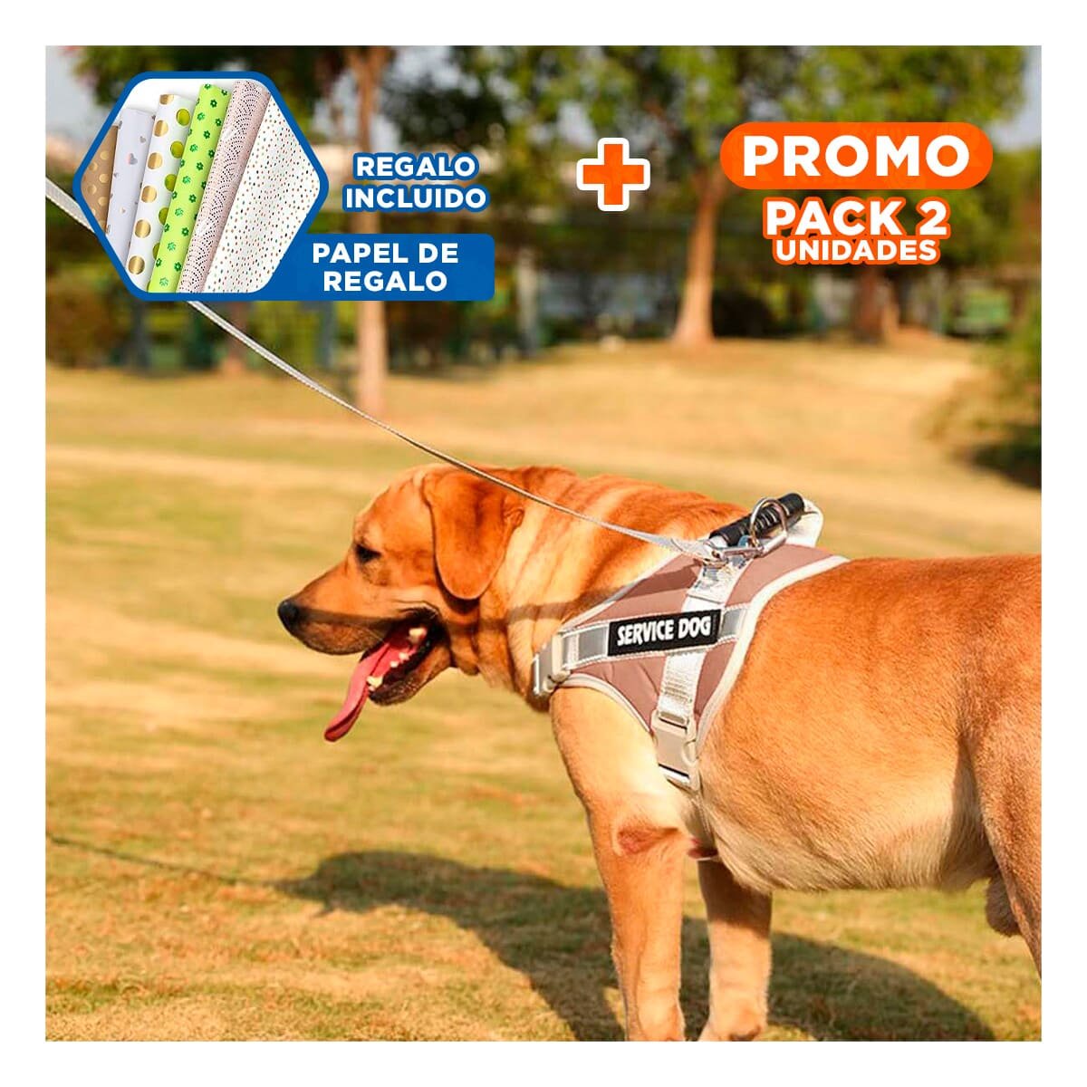PACK2 HARNESS AJUSTABLE SERVICE DOG TALLA XS MARRON CON ASA Y+PAPEL REGALO - 1