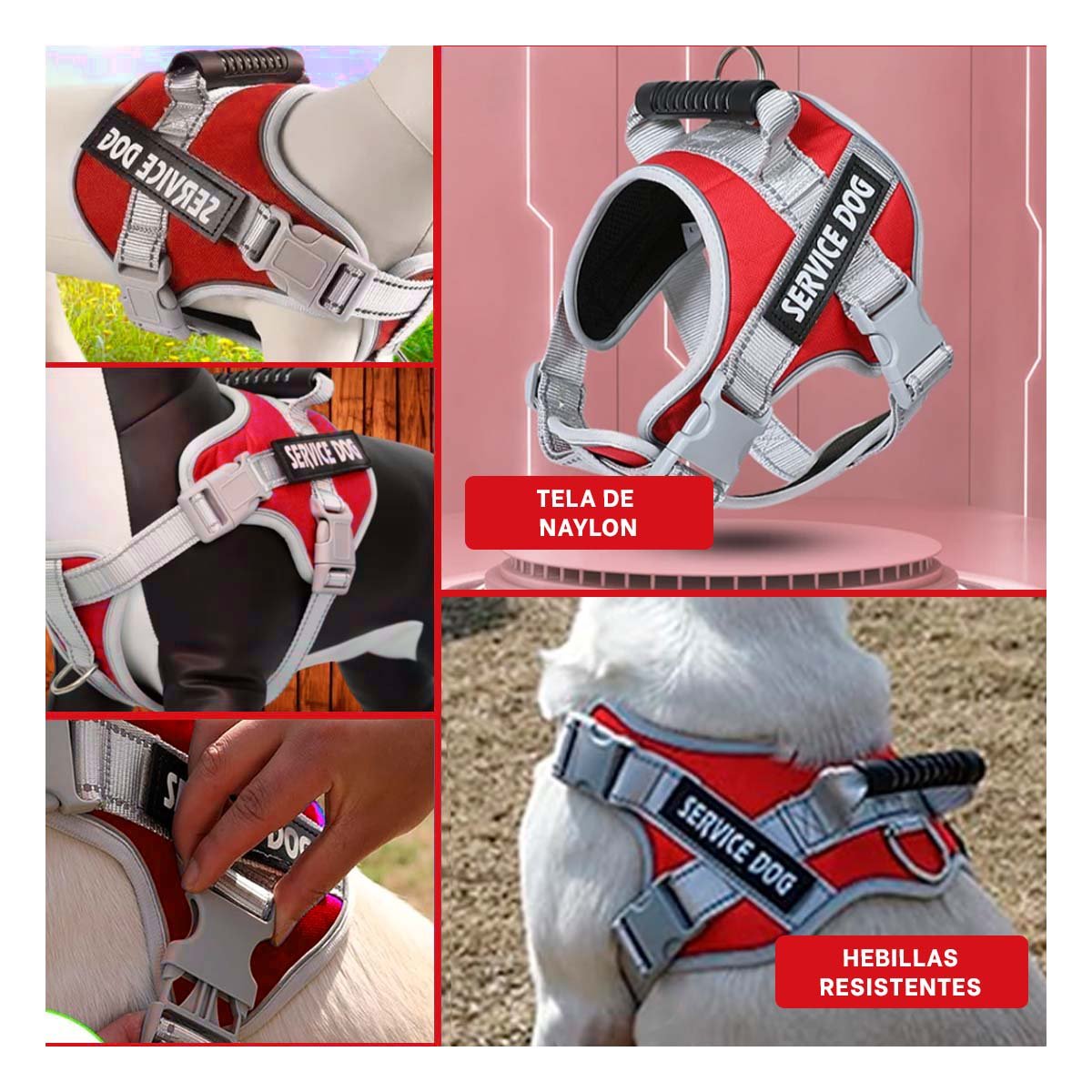ARNES AJUSTABLE SERVICE DOG TALLA XS ROJO CON ASA Y+POST IT - 1