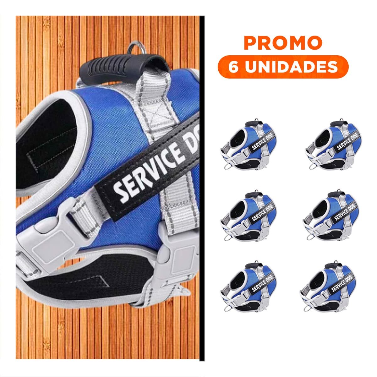 PACK6 HARNESS RESISTENTE SERVICE DOG TALLA XS AZUL CON ASA - 1