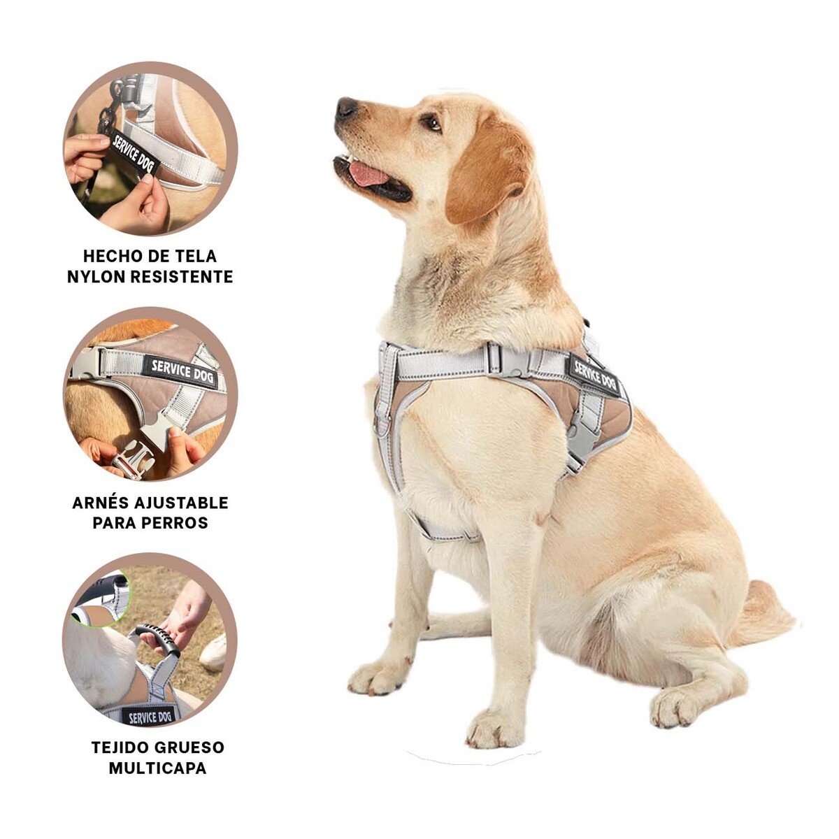 PACK6 PECHERA COMODA SERVICE DOG TALLA XS MARRON CON ASA Y+REGALO STICKER - 2