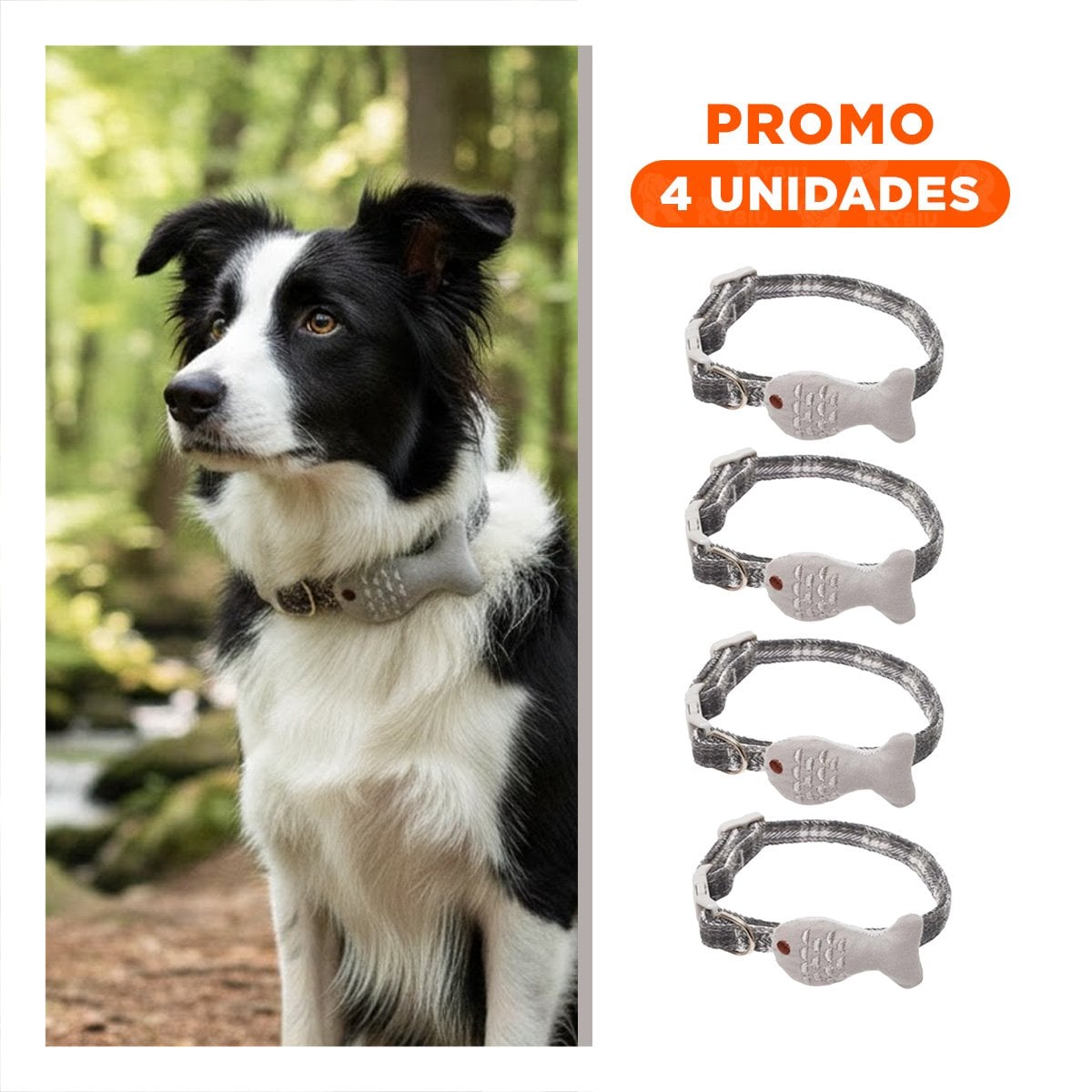 PACK4 CINTA COMODA MODELO PEZ GRIS PARA MASCOTA Y+REGALO STICKER - 1