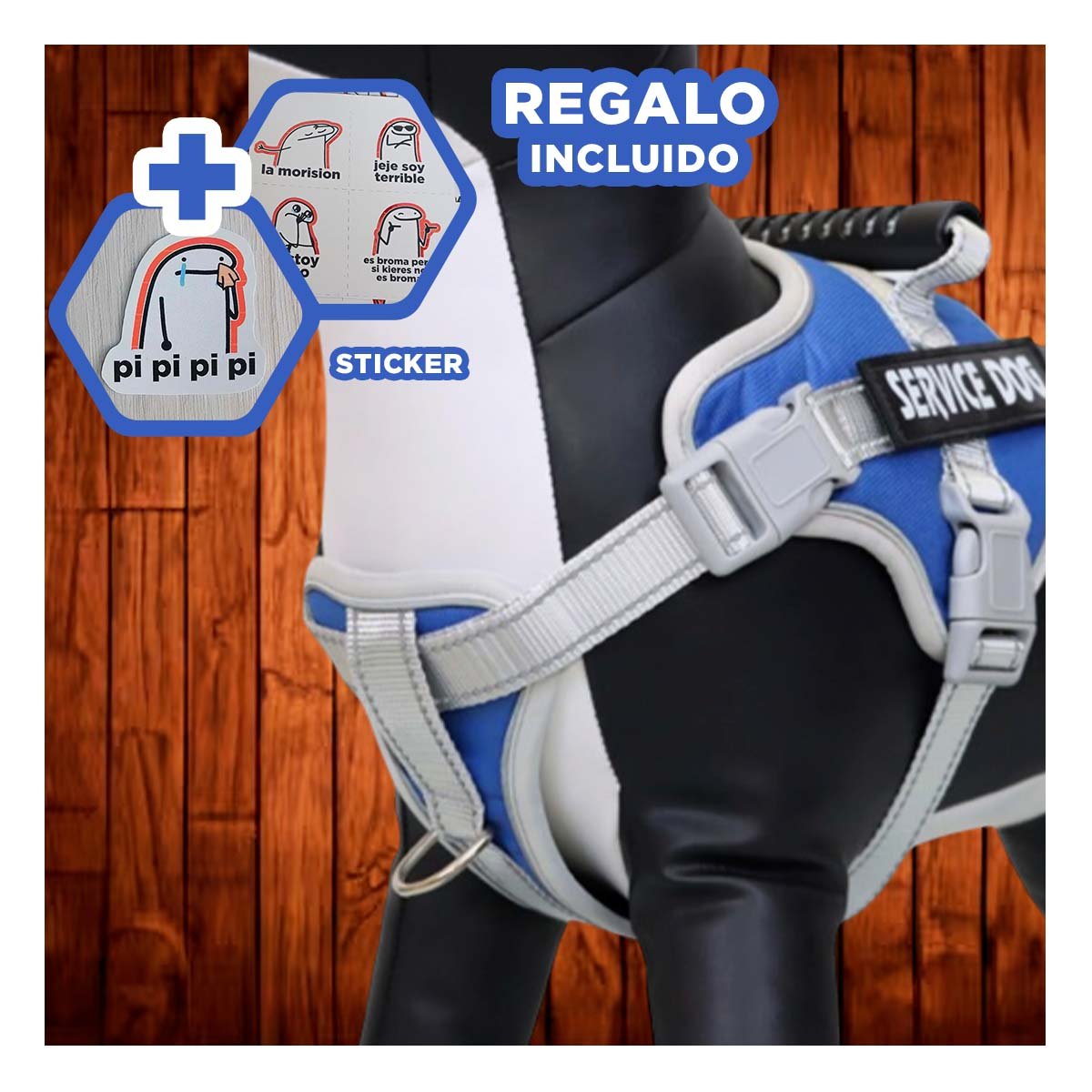 PETO PROFESIONAL SERVICE DOG TALLA XS AZUL CON ASA Y+REGALO STICKER - 1