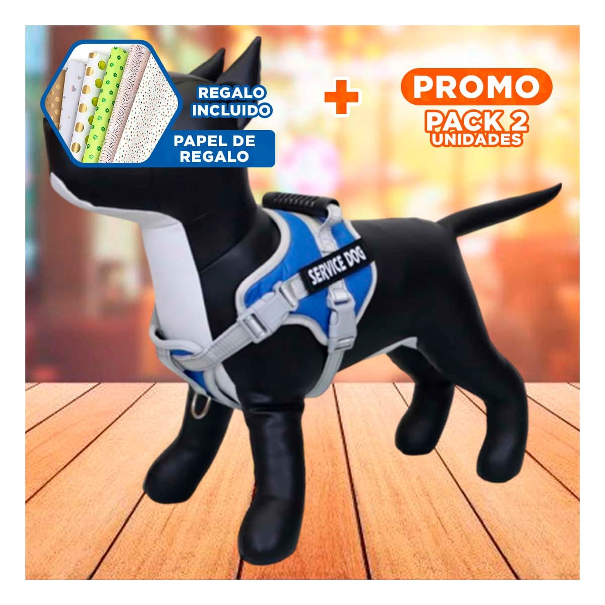 PACK2 HARNESS AJUSTABLE SERVICE DOG TALLA XS AZUL CON ASA Y+PAPEL REGALO - 1