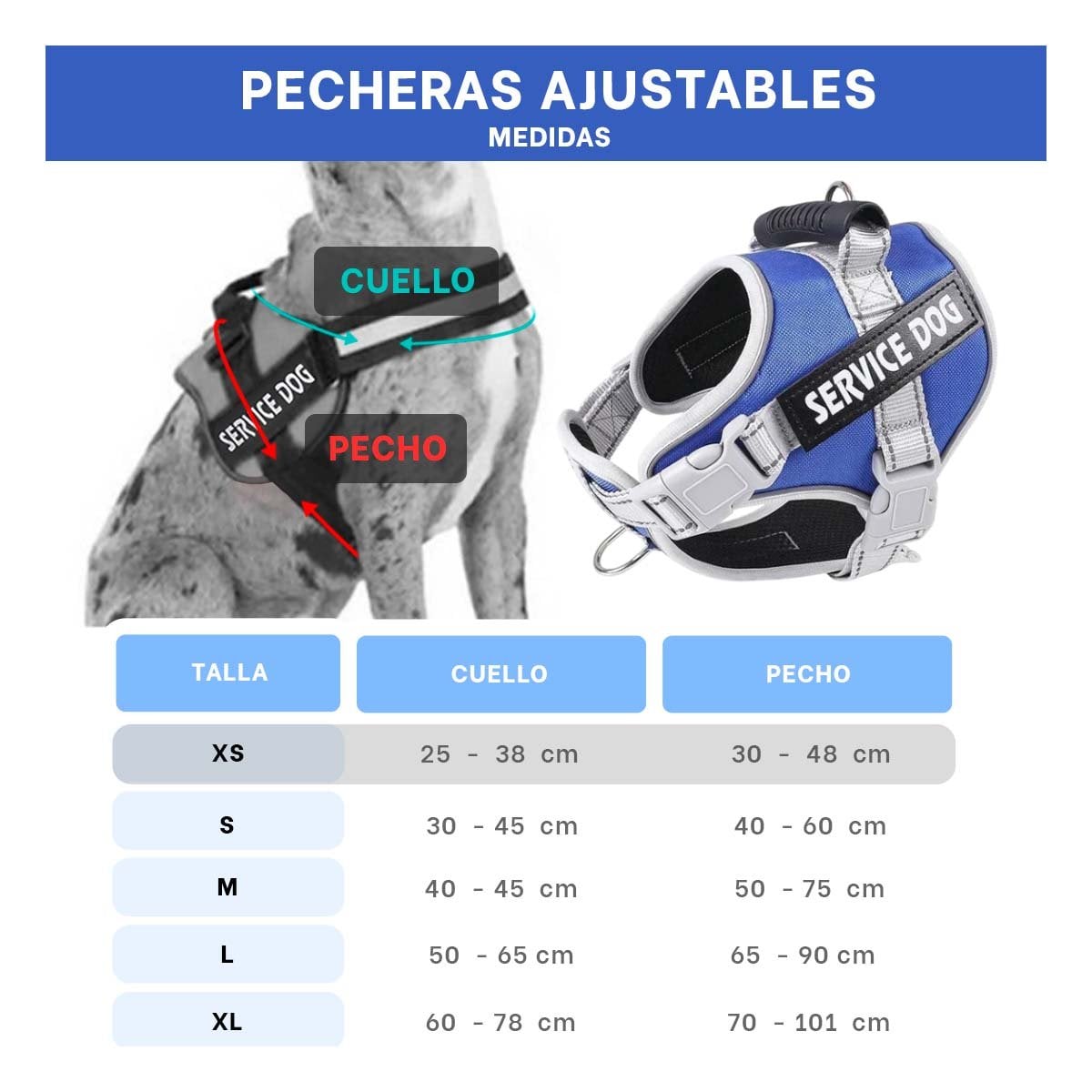 HARNESS PROFESIONAL SERVICE DOG TALLA XS AZUL CON ASA Y+PAPEL REGALO - 4
