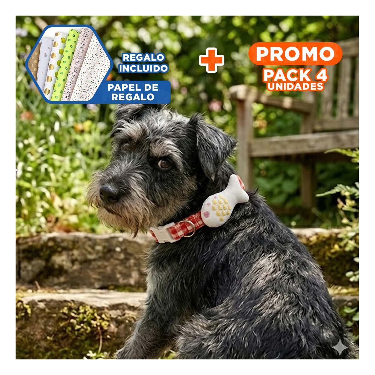 PACK4 GARGANTILLA COMODA MODELO PEZ ROJO PARA MASCOTA Y+PAPEL REGALO - 1