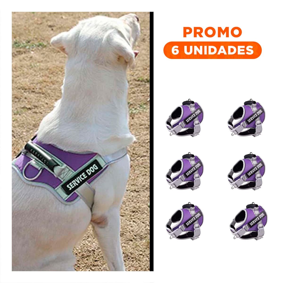 PACK6 HARNESS RESISTENTE SERVICE DOG TALLA XL MORADO CON ASA - 1