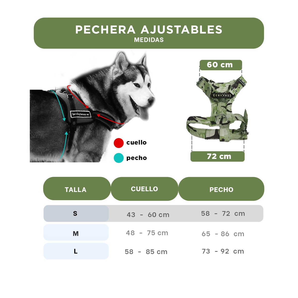 PACK4 PECHERA AJUSTABLE DOG STRONG VERDE OSCURO TALLA S COMODA Y FIRME Y+PAPEL REGALO - 4