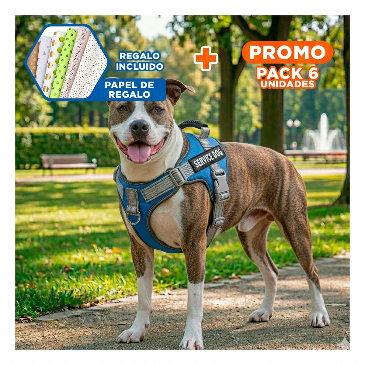 PACK6 PETO RESISTENTE SERVICE DOG TALLA XS AZUL CON ASA Y+PAPEL REGALO - 1