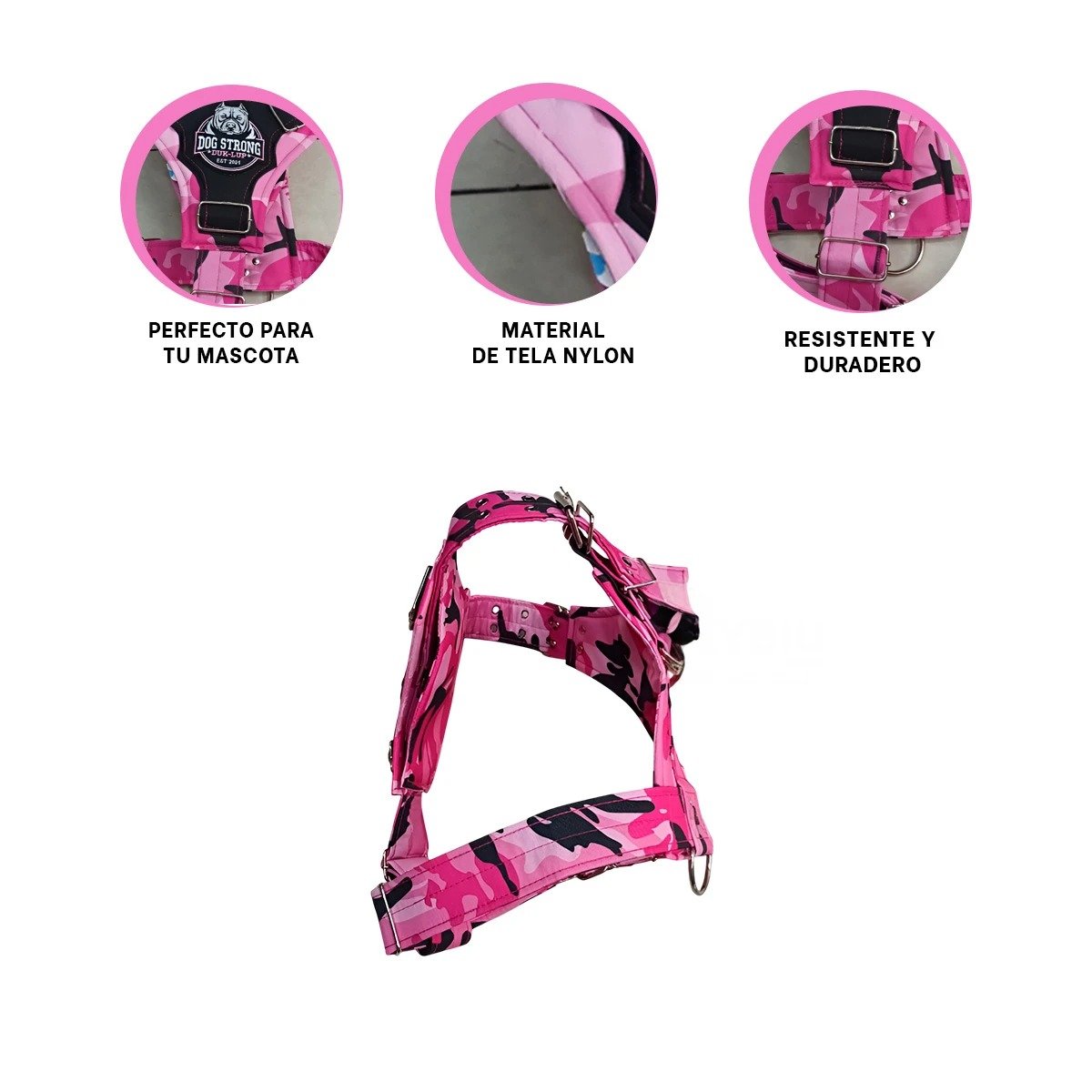 PETO PARA PERRO DOG STRONG ROSADO TALLA M FIRME Y RESISTENTE - 3