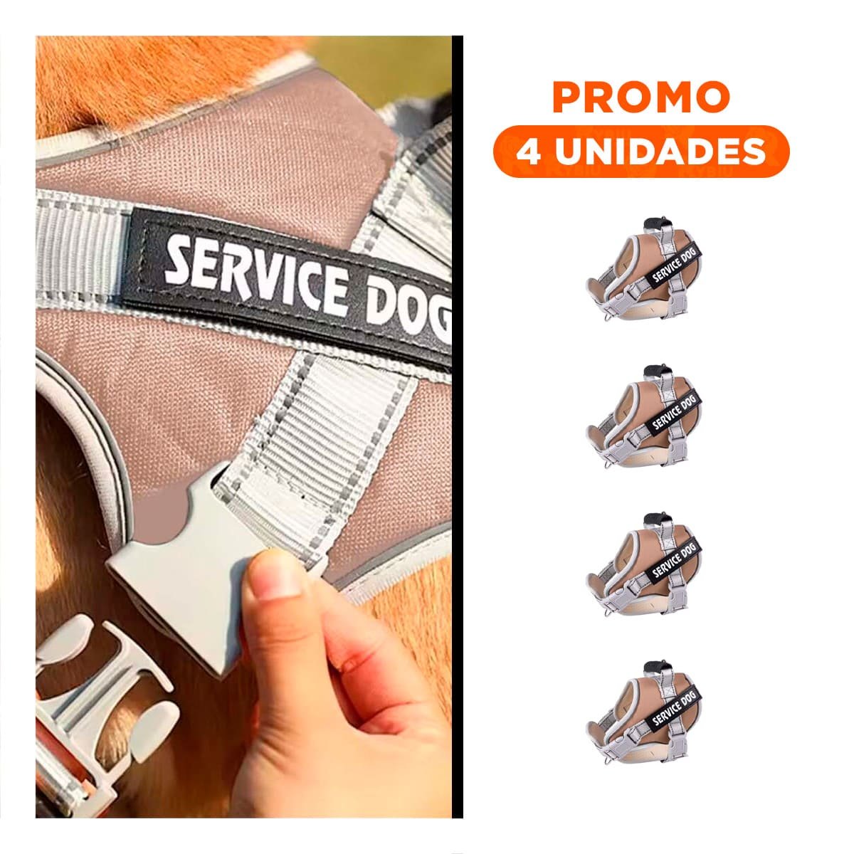 PACK4 CHALECO RESISTENTE SERVICE DOG TALLA XS MARRON CON ASA Y+REGALO STICKER - 1