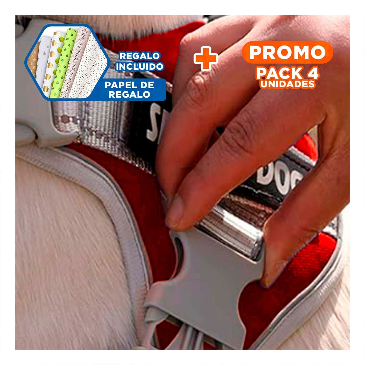 PACK4 ARNES RESISTENTE SERVICE DOG TALLA XS ROJO CON ASA Y+PAPEL REGALO - 1