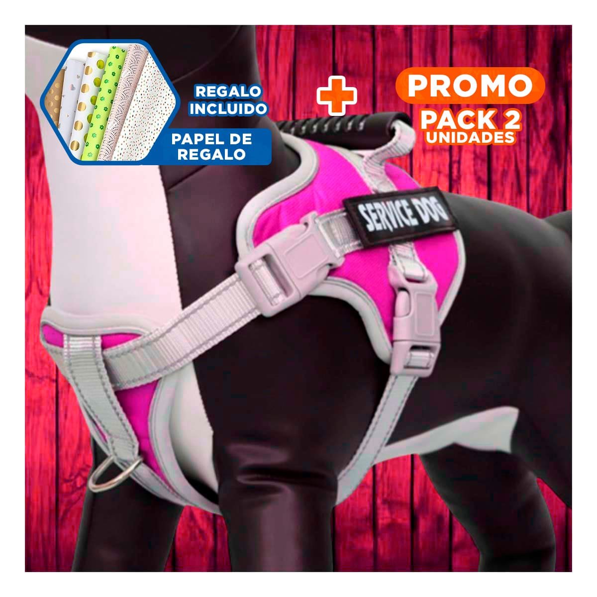 PACK2 HARNESS AJUSTABLE SERVICE DOG TALLA XS FUCSIA CON ASA Y+PAPEL REGALO - 1