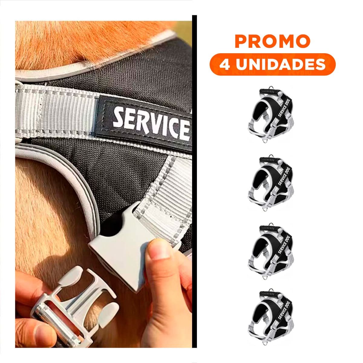 PACK4 CHALECO RESISTENTE SERVICE DOG TALLA XS NEGRO CON ASA Y+REGALO STICKER - 1