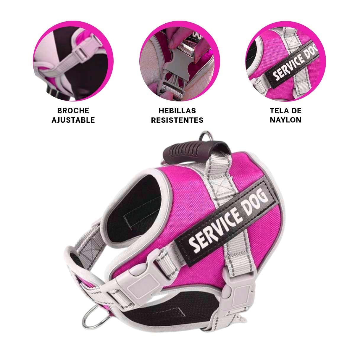 PACK6 PECHERA COMODA SERVICE DOG TALLA XS FUCSIA CON ASA Y+REGALO STICKER - 2