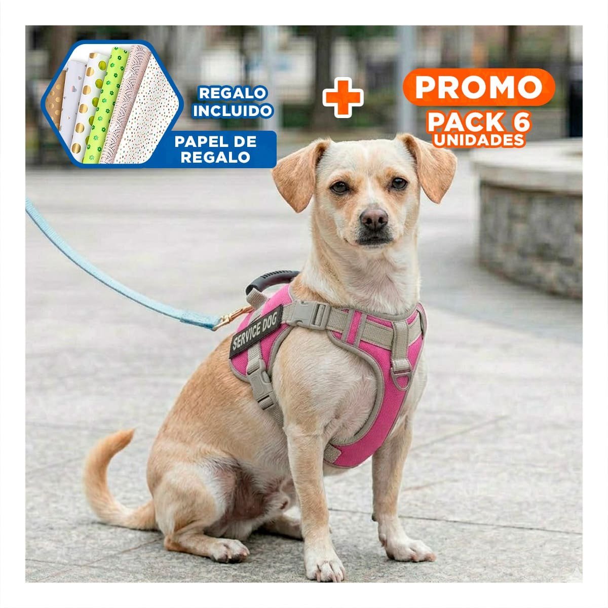 PACK6 PETO RESISTENTE SERVICE DOG TALLA XS FUCSIA CON ASA Y+PAPEL REGALO - 1