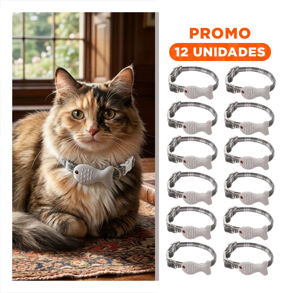 PACK12 CORREA RESISTENTE MODELO PEZ GRIS PARA MASCOTA Y+REGALO STICKER - 1