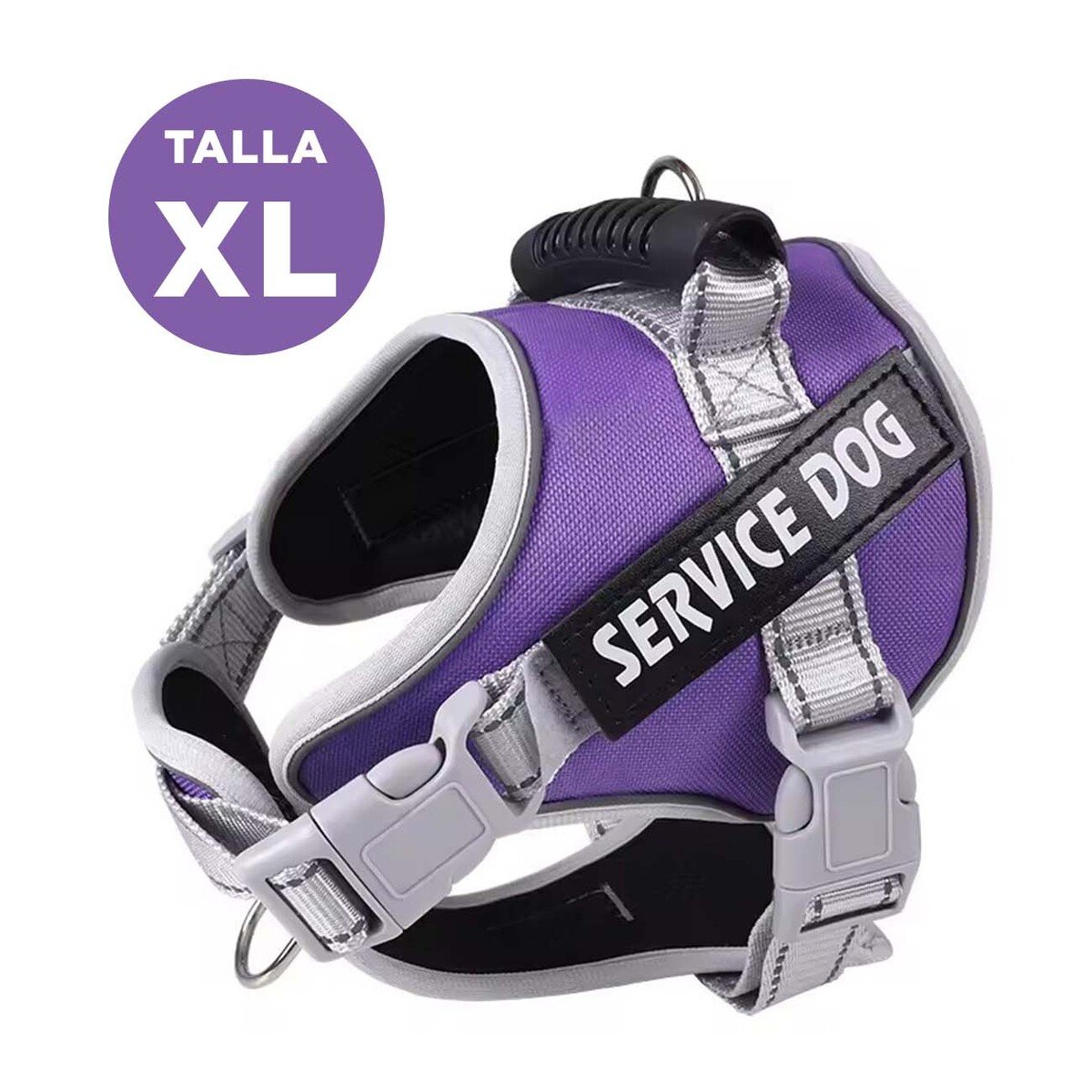 PACK4 CHALECO RESISTENTE SERVICE DOG TALLA XL MORADO CON ASA Y+REGALO STICKER - 4