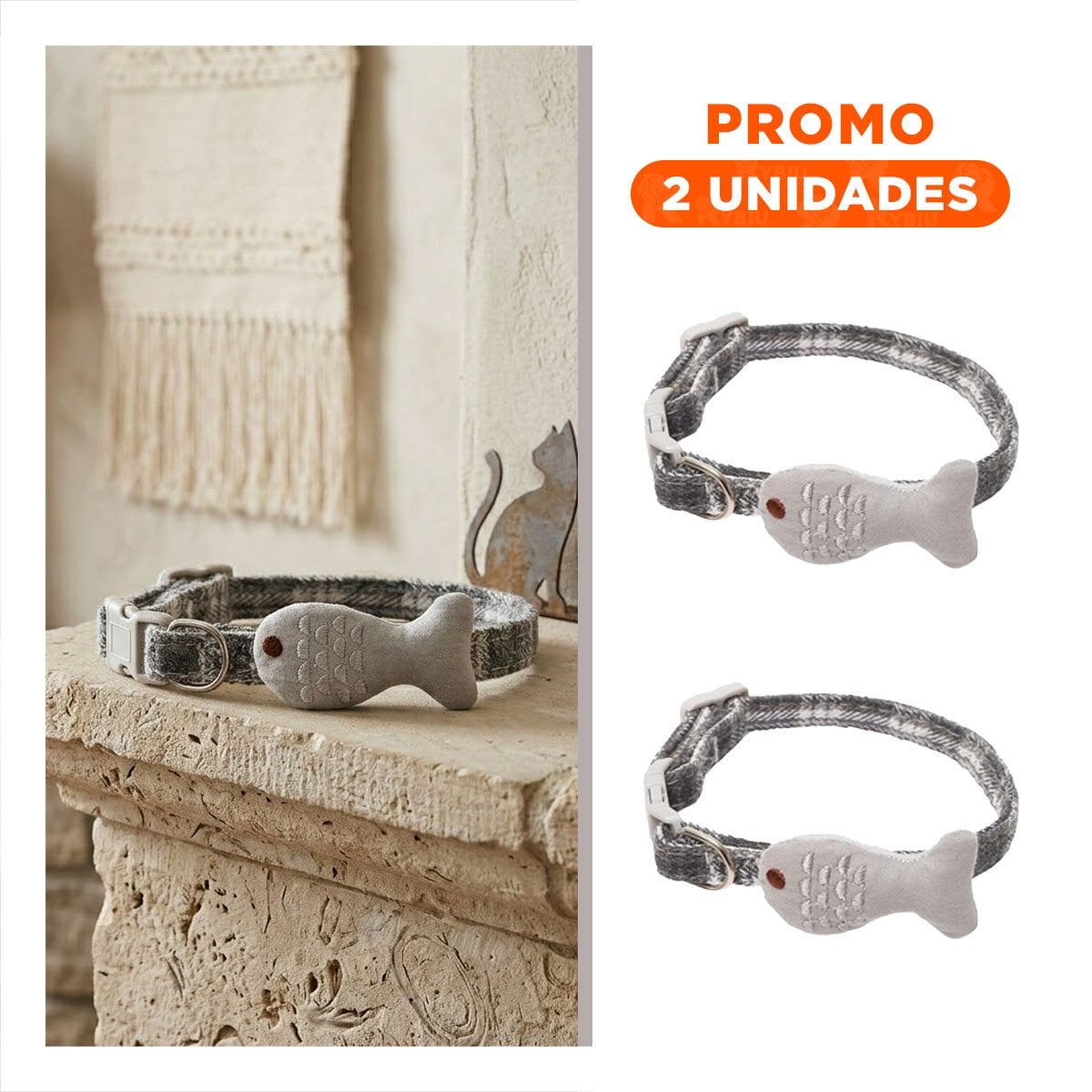 PACK2 CINTA LIGERA MODELO PEZ GRIS PARA MASCOTA - 1