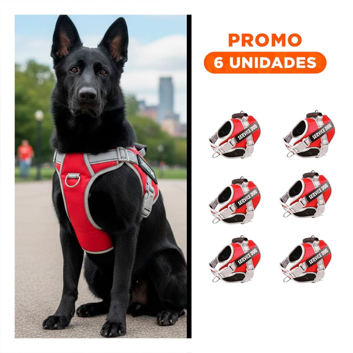 PACK6 HARNESS RESISTENTE SERVICE DOG TALLA XS ROJO CON ASA - 1