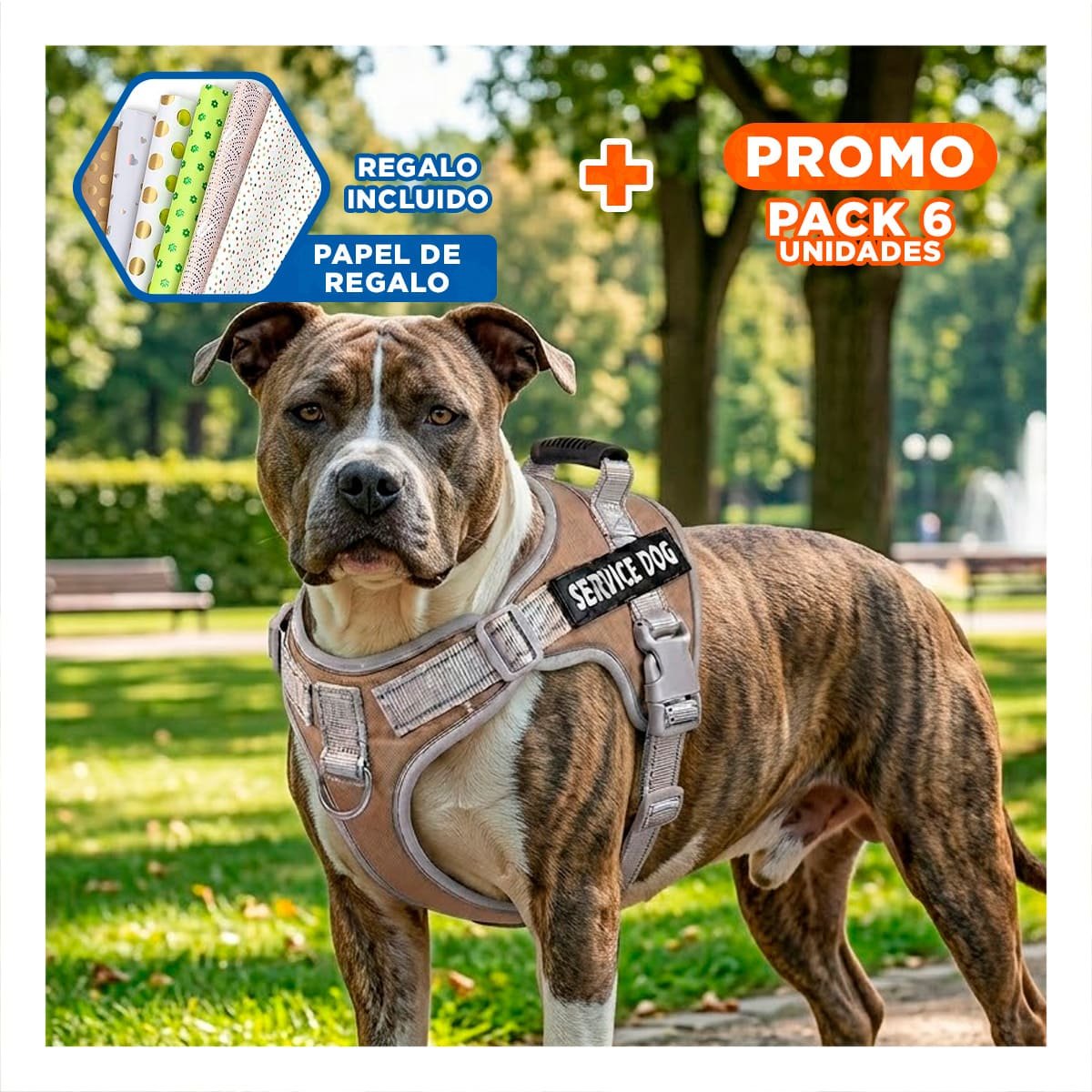 PACK6 PETO RESISTENTE SERVICE DOG TALLA XS MARRON CON ASA Y+PAPEL REGALO - 1
