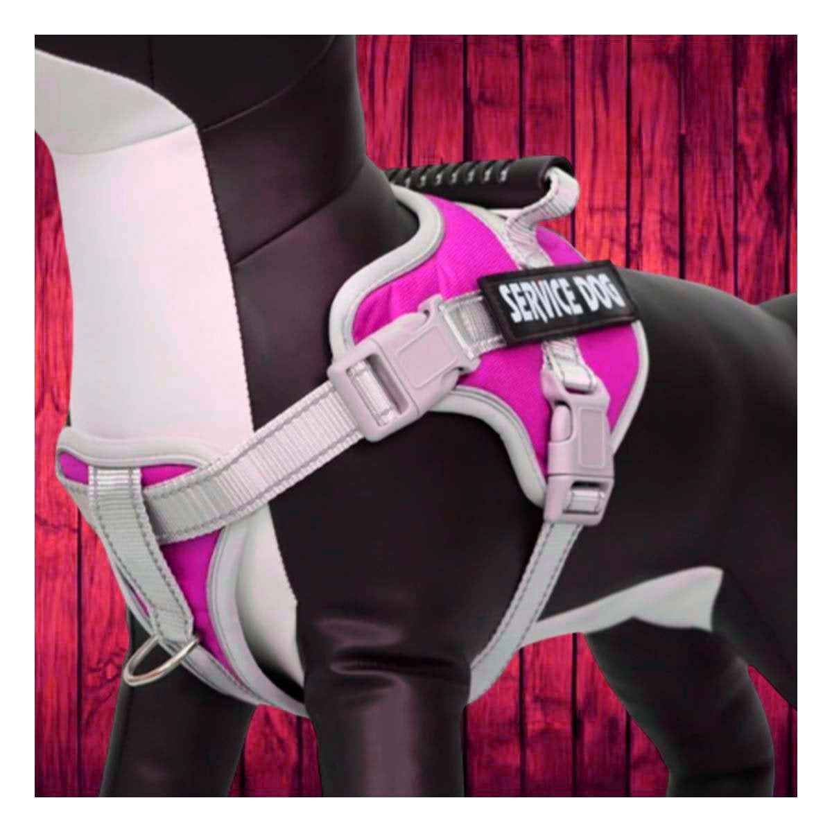 PACK6 HARNESS RESISTENTE SERVICE DOG TALLA XS FUCSIA CON ASA - 3