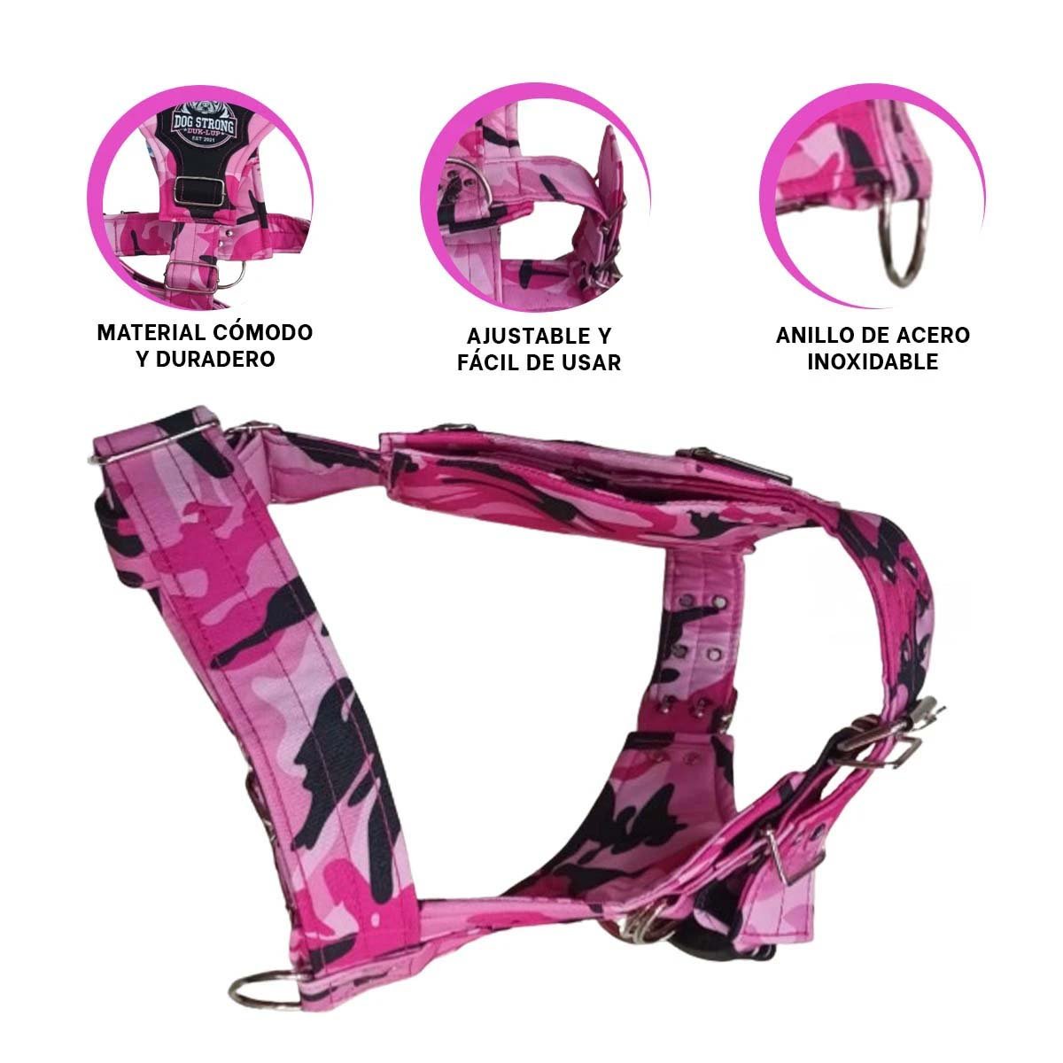 SOPORTE CANINO DOG STRONG ROSADO TALLA L FIRME Y AJUSTABLE PARA PASEO - 3