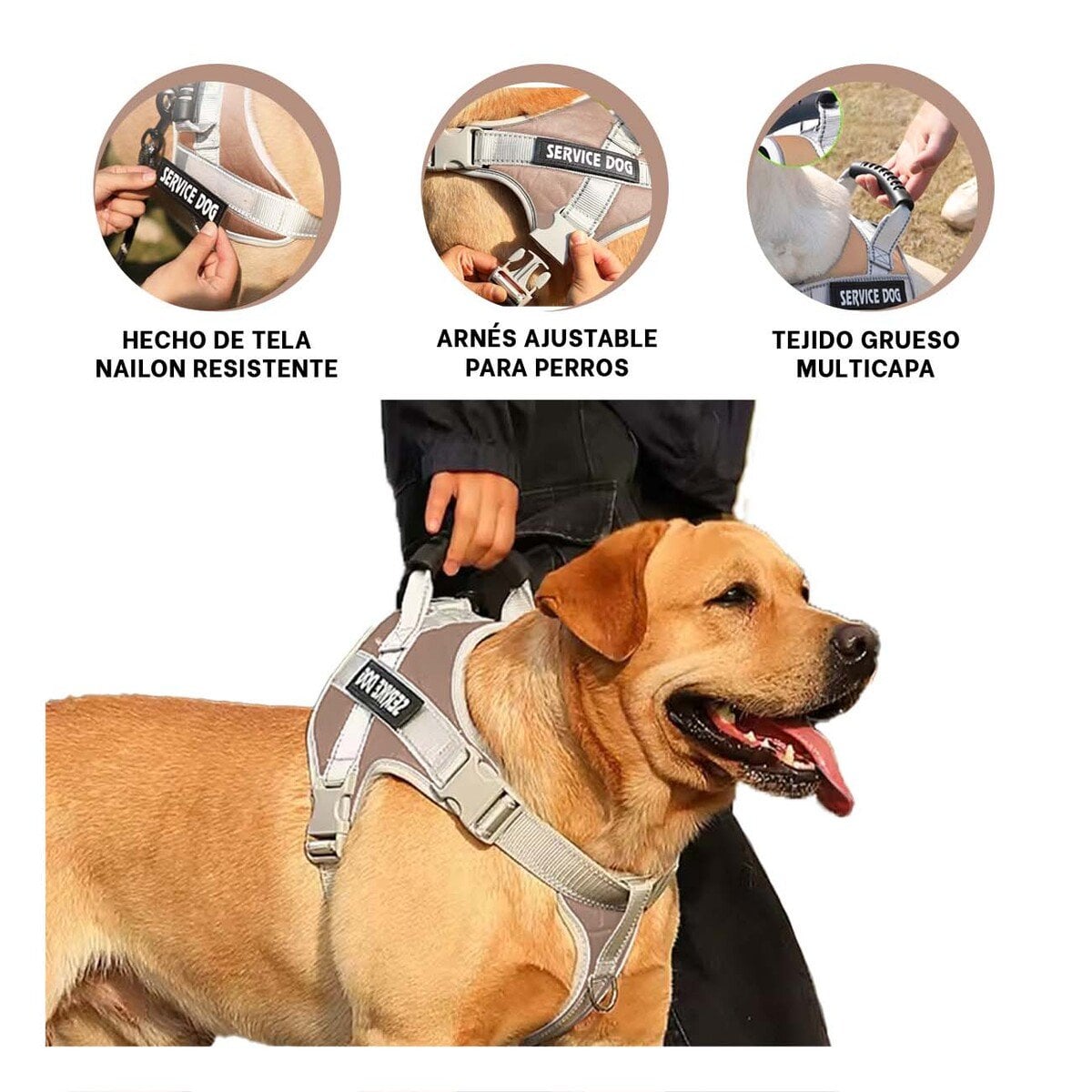 CHALECO PROFESIONAL SERVICE DOG TALLA XS MARRON CON ASA - 3