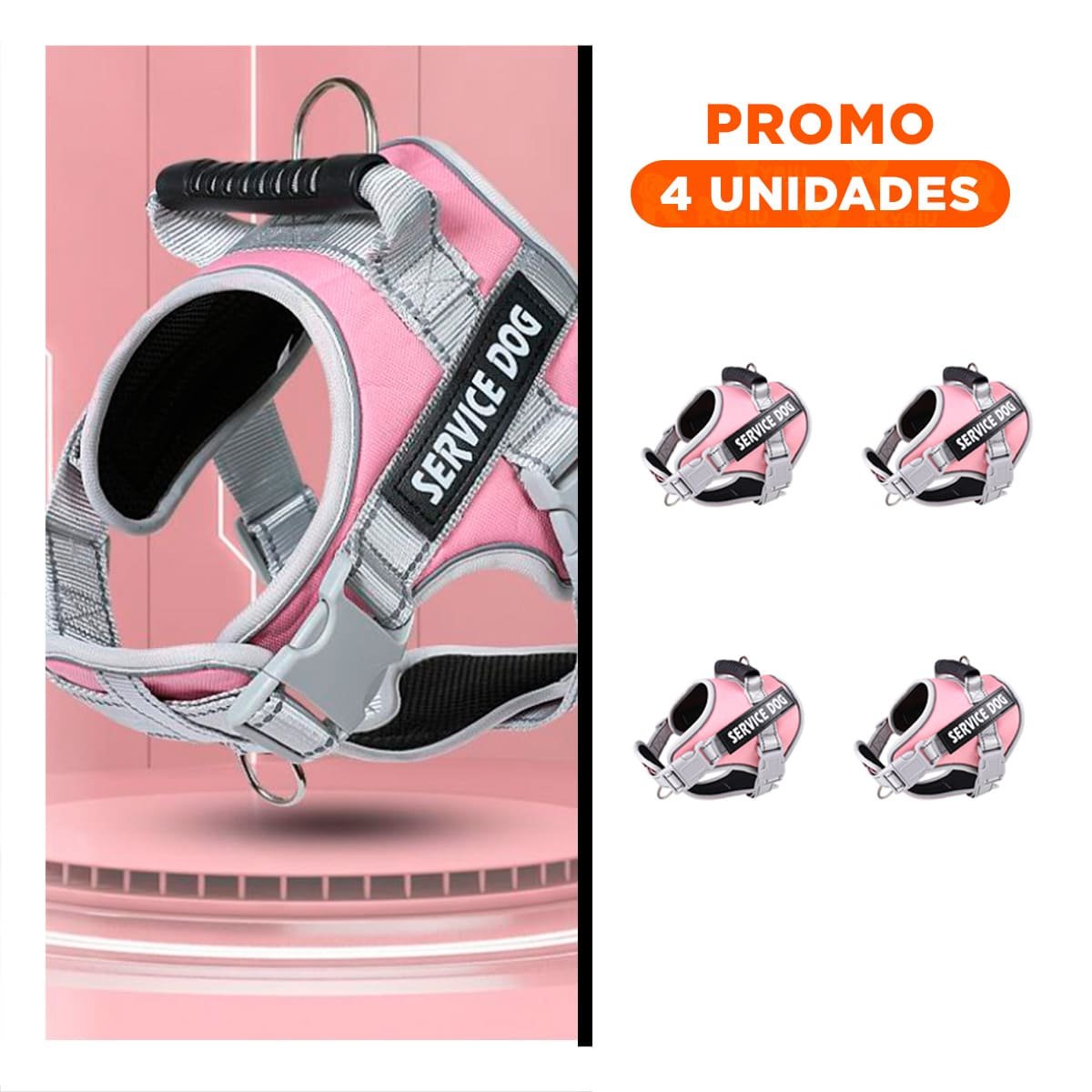 PACK4 CHALECO RESISTENTE SERVICE DOG TALLA XS ROSADO CLARO CON ASA Y+REGALO STICKER - 1